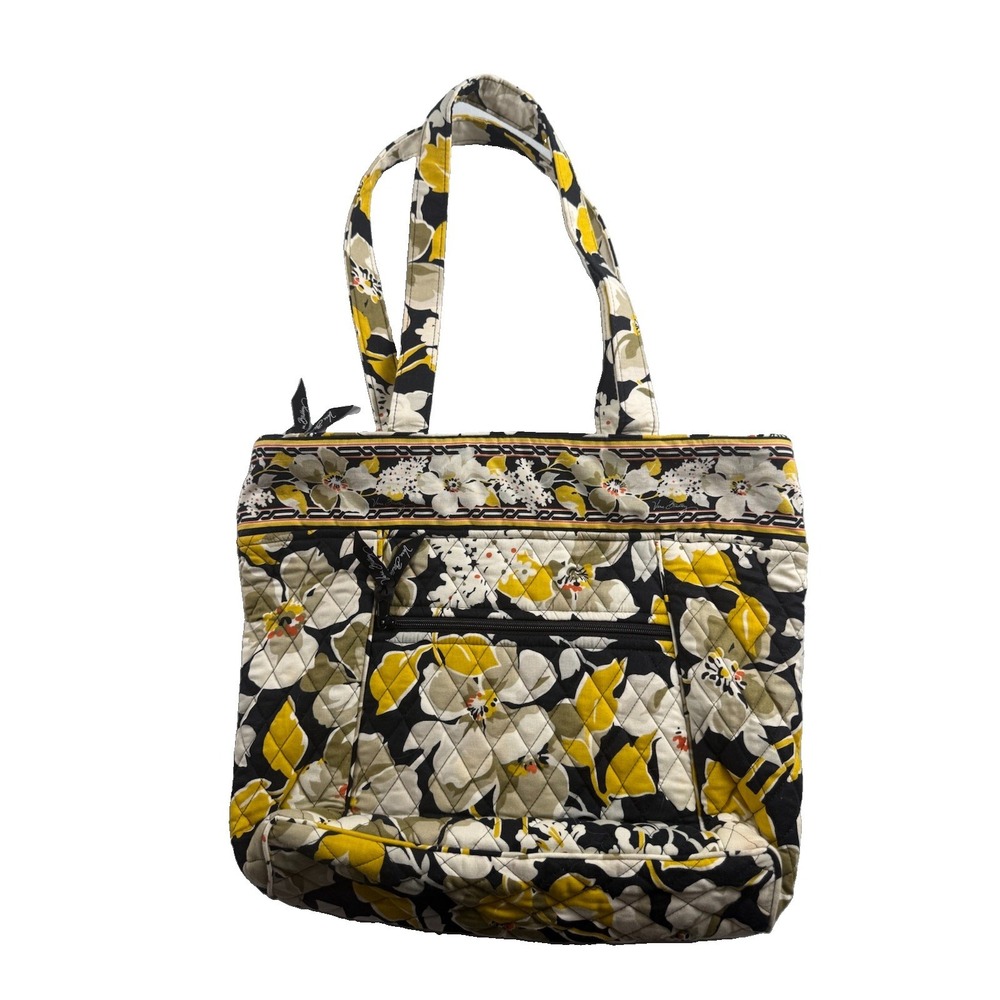 Vera Bradley Dogwood Large Quilted Tote Bag Black Yellow Floral Retired